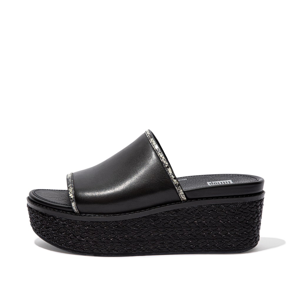 Fitflop Womens Slides Black - Eloise Snake-trim Espadrille - 94EARCVBS